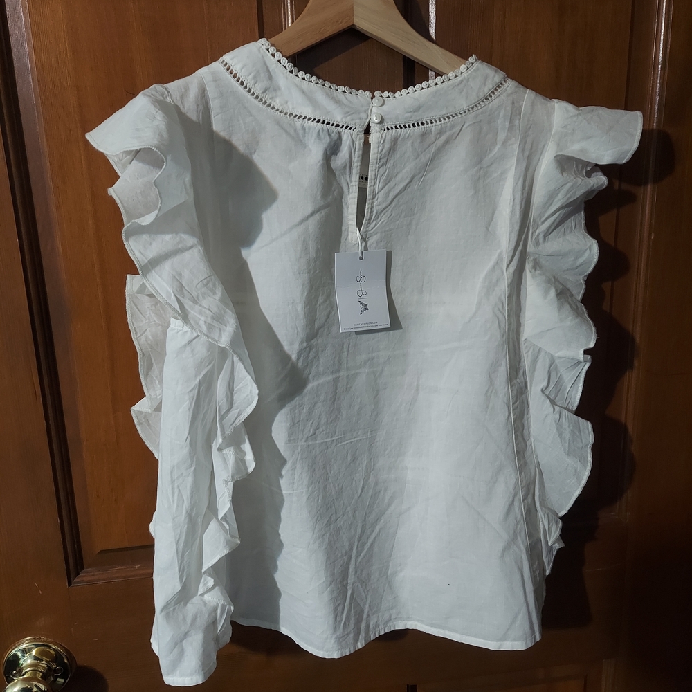 Jessica Simpson White Ruffle Eyelet Sleeveless Blouse Top Size Small NWT - Picture 6 of 11